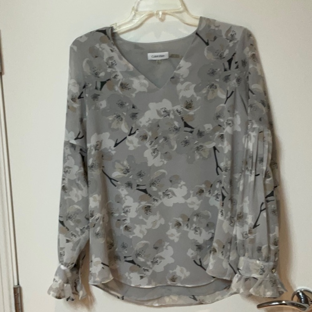 Calvin Klein blue and gray frilly blouse size extra small (3 for $15 item)
